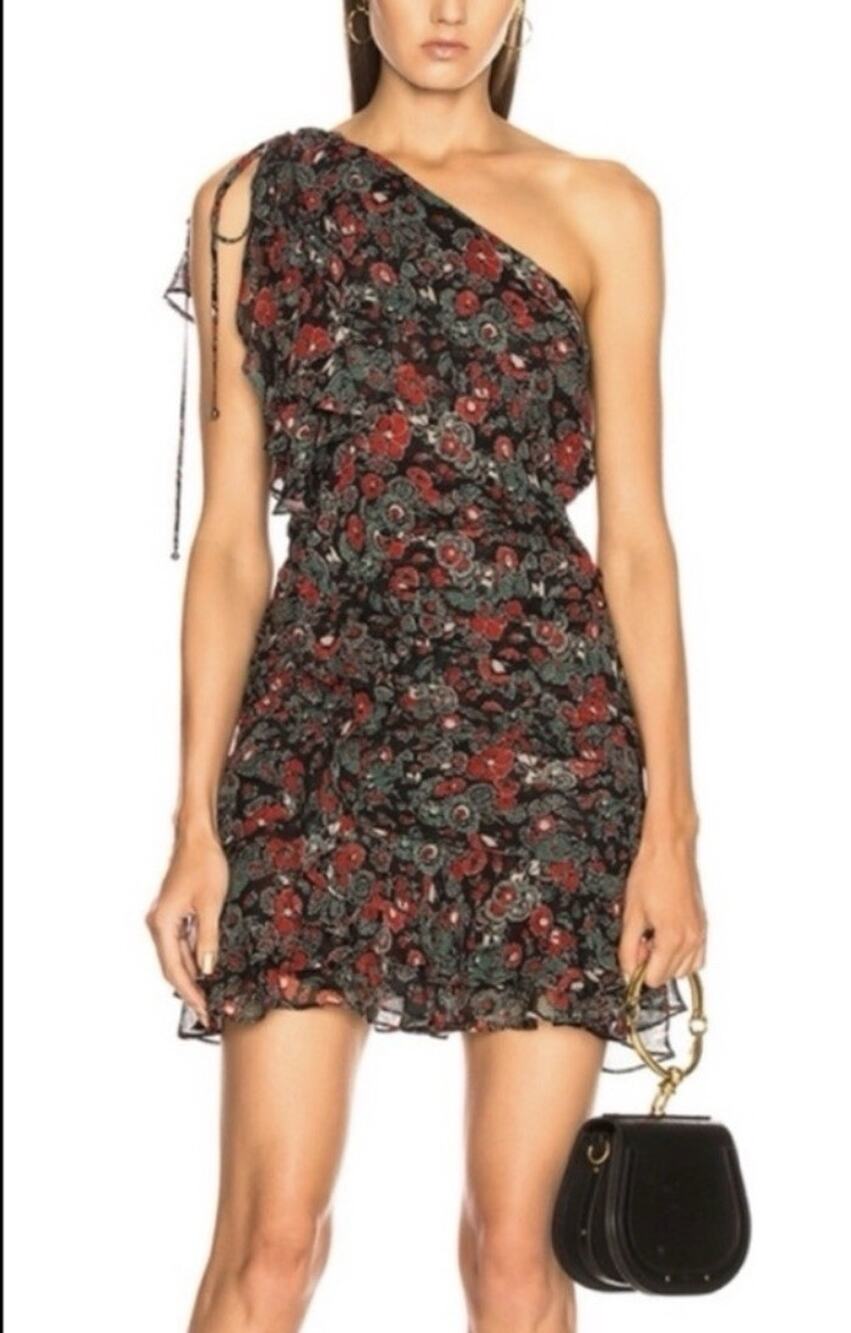 Veronica Beard Silk Ballard Mini Dress One Shoulder Ruffle Womens Size 0 $495
